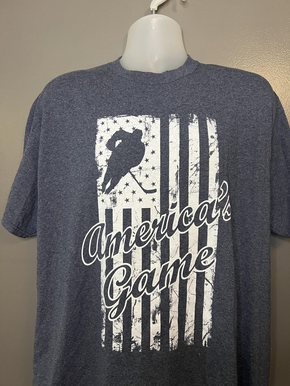 Hockey USA Port & Company Shirt Mens XL Blue America's Game Flag Graphic Tee